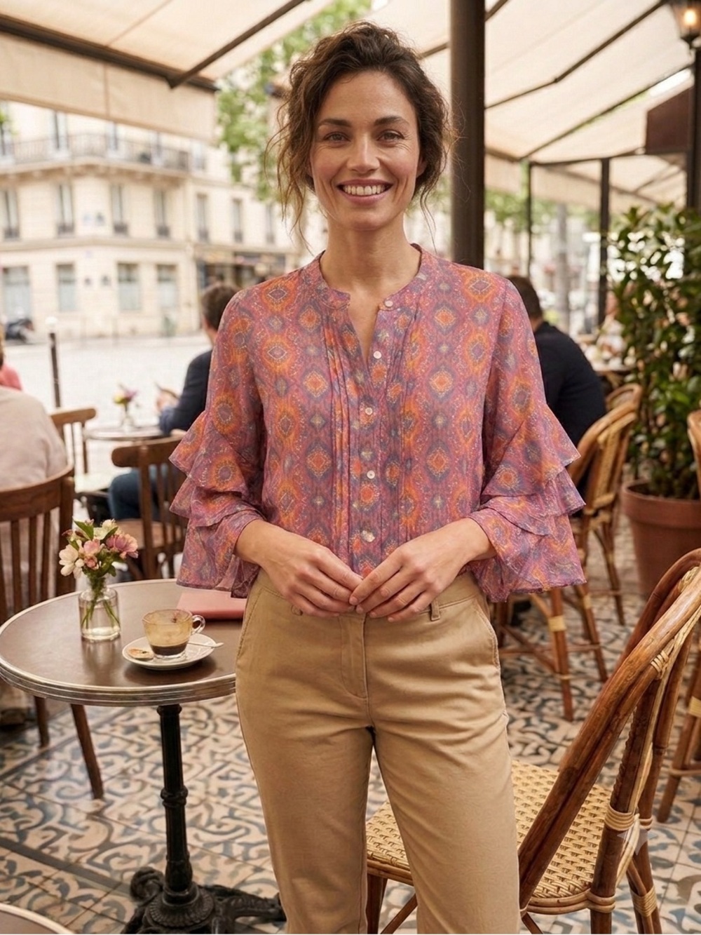 Ruby Rd. Pink Multi-Pattern Ruffle Sleeve Blouse